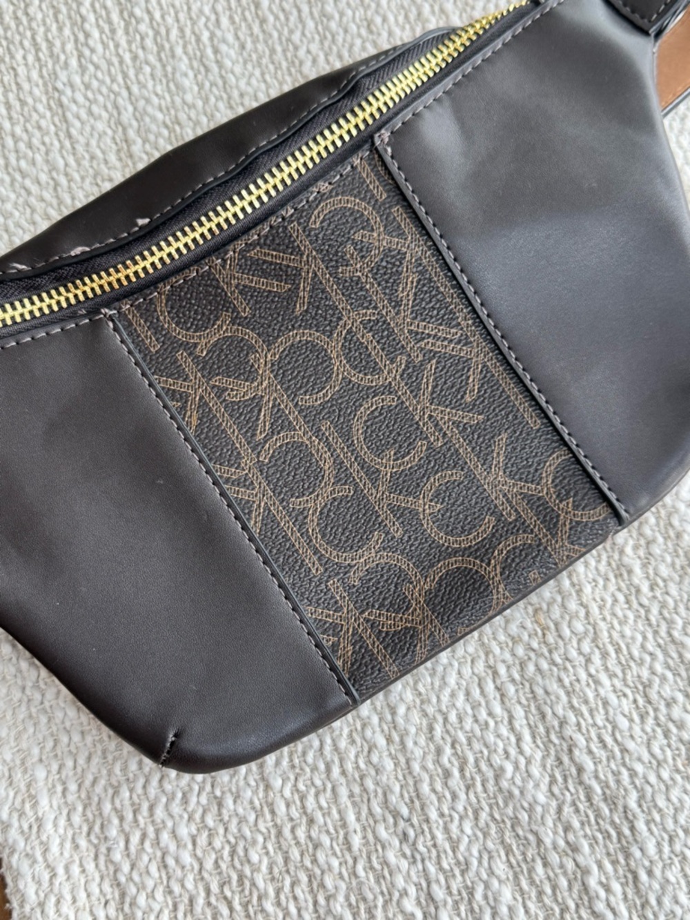 Calvin Klein Brown Monogram & Black Leatherette Crossbody/Belt Bag - NWOT